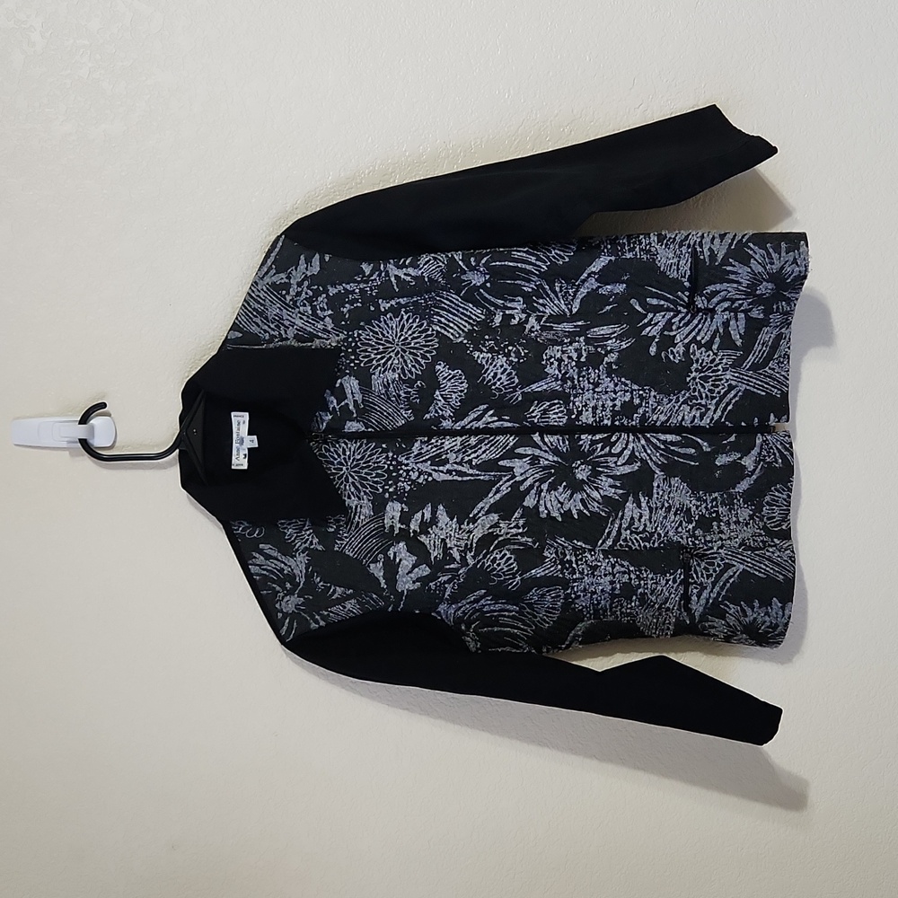 Anne Fontaine Black/Grey Floral Print Zip Up Lightweight Jacket Wool Blend 4